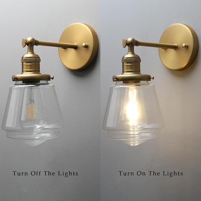 Phansthy Wall Sconces Light Fixture Industrial Wall Lamp, 180 Degree Adjustable Bathroom Vanity Light, Wall Light with Glass Shade Wall Decorative Lighting for Kitchen Living Room Hallway (Antique)