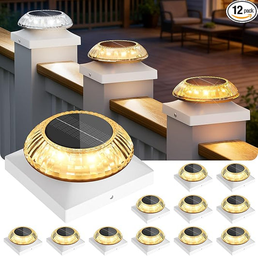 VOLISUN Solar Post Cap Lights 12pack, White Solar Fence - Post Lamps Outdoor Waterproof, with Warm/Natural/Cool Light,for 4x4 Wooden/Vinyl