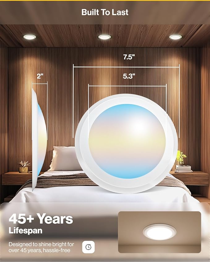 Sunco 18 Pack LED Disc Lights Ceiling 6 Inch, Flush Mount Disk Light, Recessed Can Lighting, 1050 LM, 15W (75W Equivalent), Selectable CCT 3000K/4000K/5000K/6000K/6500K, Dimmable, Damp Rated ETL