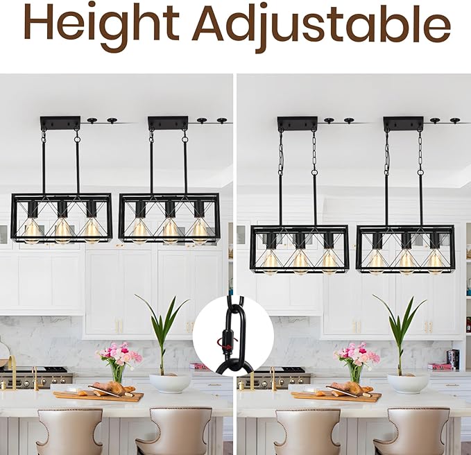 Black Plug in Pendant Light，3-Light Dining Room Light Fixture Over Table,Plug in Ceiling Light for Kitchen Sink，Industrial Metal Kitchen Pendant Lighting Over Island.