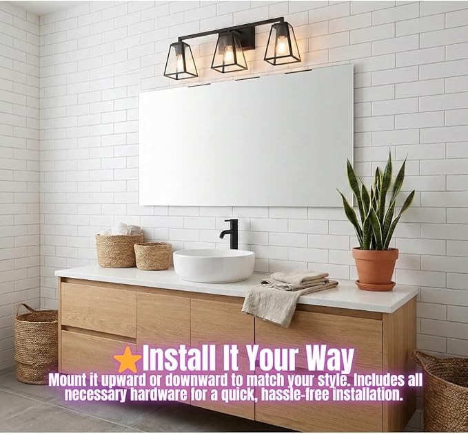 LYTIO Bathroom Light Fixture 24 Inch 3 Light Bath Vanity Light with Clear Glass Shades Wall Lamp for Mirror Living Room Hallway Cabinet 100W