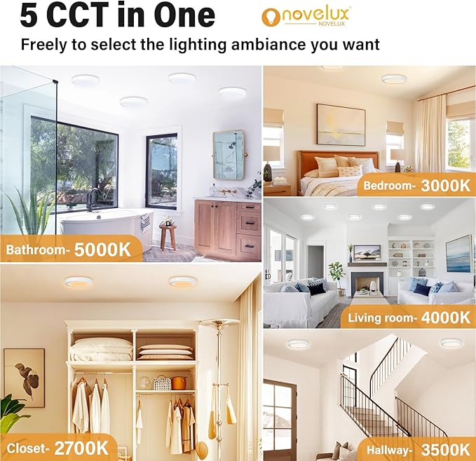 ETL Certified 7 inch LED Ceiling Light Flush Mount Dimmable Ultra Slim Round Flat Ceiling Lamps 5CCT-2700K/3000K/3500K/4000K/5000K LED Ceiling Lights for Kitchen,Bathroom,Hallway 8 Pack(White)