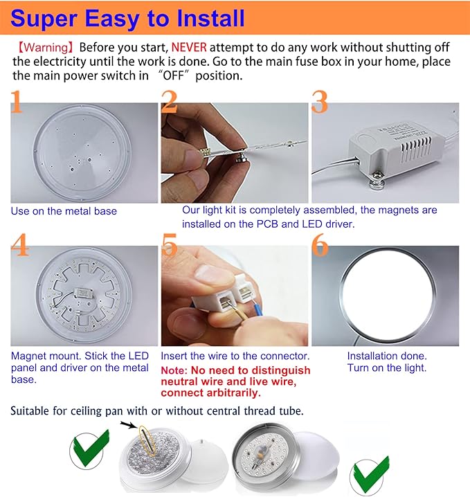24W 3 Color Temperature LED Flush Mount Ceiling Fan Light Kit Replacement LED Light Board Panel,Retrofit LED Light Engine