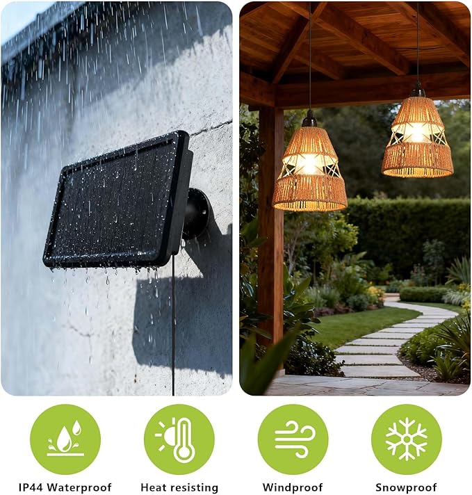 Solar Chandelier Outdoor, Solar Pendant Light with Remote Control, Waterproof IP65 Dimmable Hanging Lights for Patio, Porch, Garden, Gazebo, Balcony