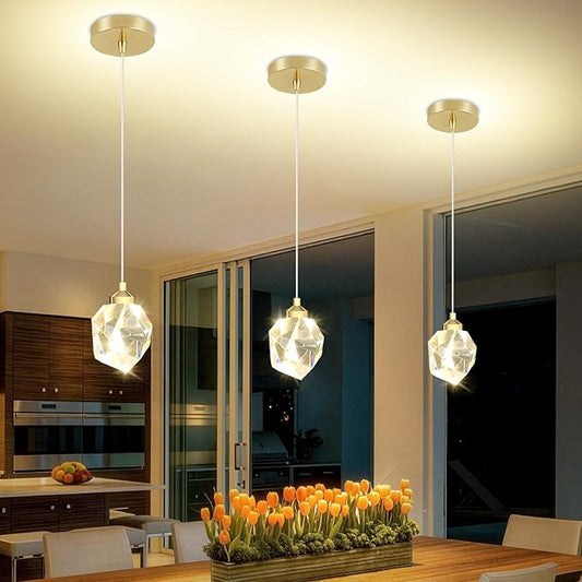 1-Light Gold Pendant Light Fixtures,Mini Crystal Chandelier for Entyway Bedroom Dimmable Pendant Light Kitchen Island 5W