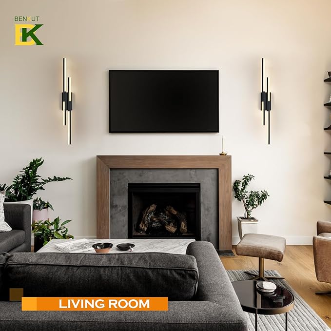 Benkut Modern LED Wall Sconce Black Remote Wall Light Fixtures for Bathroom, Dimmable Vanity Light Indoor LED Remote Wall Sconce for Living Dining Room Bedside Bedroom (3000-6500K 35.4inch)