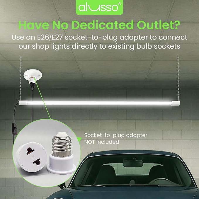 ALUSSO® LED Shop Lights 4FT for Garage, 4800LM Super Bright, Adjustable 2700K-6500K Color Temperature, 120V, Warm to Cool Daylight Linkable Shop Lights for Workshop/Basement, ETL Listed, 2 Pack