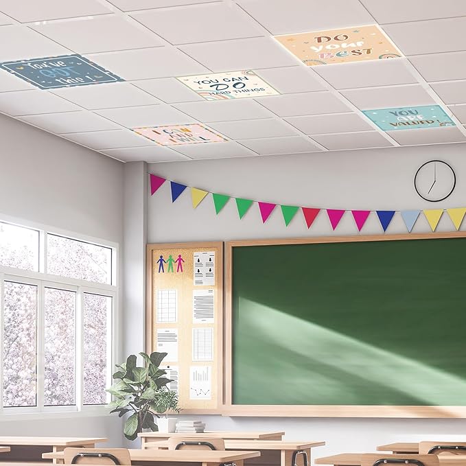 6 Pcs Fluorescent Light Covers with 48 Magnets Decorative for Classroom Ceiling Lights 2 x 2 Feet Magnetic Light Cover Filter Easy Install for Office Hospital Home Ceiling Supplies (Boho Motivational)