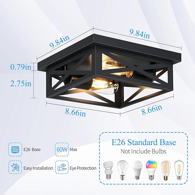 Black Flush Mount Ceiling Light Fixture,Square Hallway Light Fixtures Ceiling,Light Fixtures Ceiling Mount for Farmhouse,Kitchen,Hall,Bedroom,1 Pack