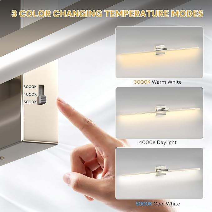L LOHAS LED 47.3-Inch Bathroom Vanity Light Bar Over Mirror, 180° Rotatable Brushed Nickel Modern Bathroom Light Fixtures, 3CCT Adjustable LED Vanity Lights for Living Room Wall