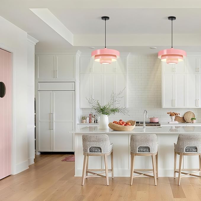 Pink Mid Century Chandelier, Adjustable Pendant Light with 59" Cord, Nordic Flush Mount Ceiling Fixture for Girls Bedroom, Apartment, Cafe, Dining Room