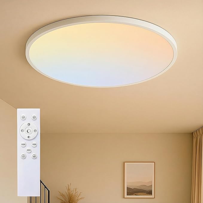 MOONSEA 16 Inch LED Flush Mount Ceiling Light, 36W Modern Round Ceiling Light with Remote Control, Dimmable 3000K-6500K Adjustable, Slim Flat Panel Lights for Kitchen Dining Room, White