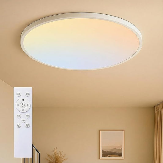 MOONSEA 16 Inch LED Flush Mount Ceiling Light, 36W Modern Round Ceiling Light with Remote Control, Dimmable 3000K-6500K Adjustable, Slim Flat Panel Lights for Kitchen Dining Room, White