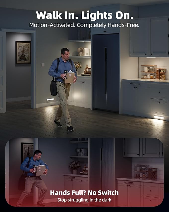 10inch Under Cabinet Lighting Wireless, 3-Pack Rechargeable Battery Motion Sensor Light Indoor, LED Closet Lights USB Charging,3 Color Dimmable Under Cabinet Lights for Kitchen, Cabinet, Wardrobe