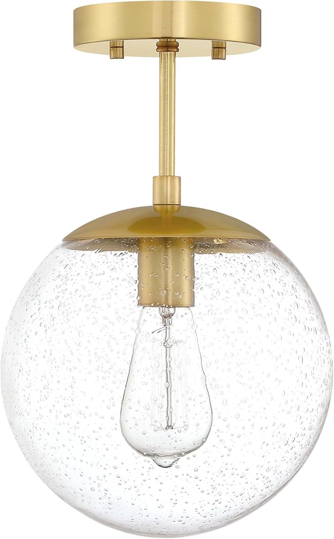 Design House Gracelyn 9 in Ceiling Mount Pendant Light, Semi-Flush Mount, Dimmable, Seeded Glass, Satin Gold, 9 in x 9 in x 14.36 in, 588517-SG