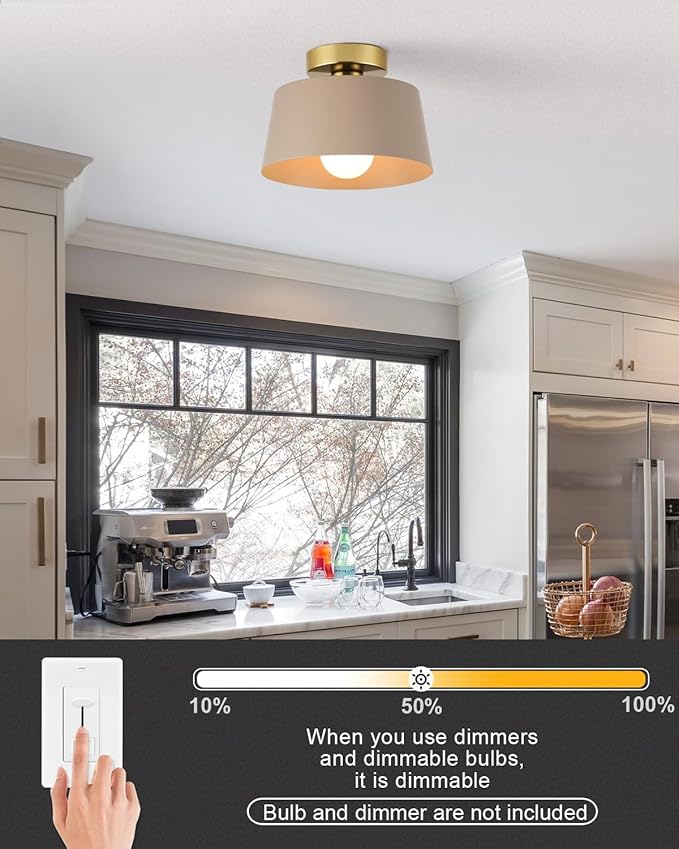 Ceiling Light Fixture, Hallway Ceiling Light with Gold Plate and Matte Black Shade, Modern Simple Style Porch Light Fixtures Semi Flush Mount (Brown)