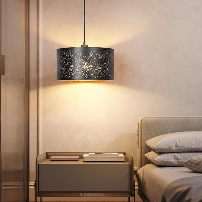 Qingmiao Plug in Pendant Light, Hanging Lamp Plug in with Metal Shade, 3-Way Dimmable Hanging Light Fixture for Living Room Bedroom Kitchen Ceiling Farmhouse Home Decor