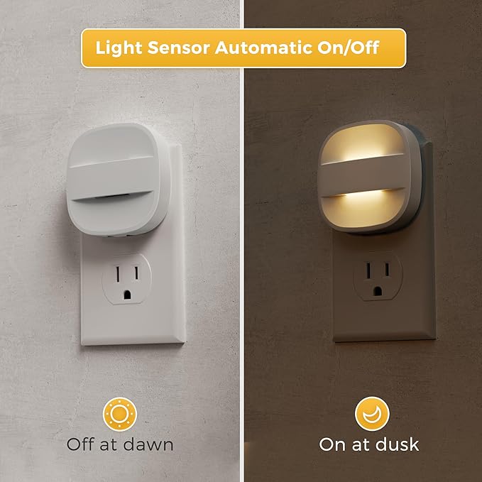 L LOHAS LED Night Lights Plug into Wall, Foldable Night Light with Dusk to Dawn Sensor, 2 Brightness Level, Ideal Nightlight for Bathroom, Hallway, Kitchen, 3000K Soft White, 4 Pack