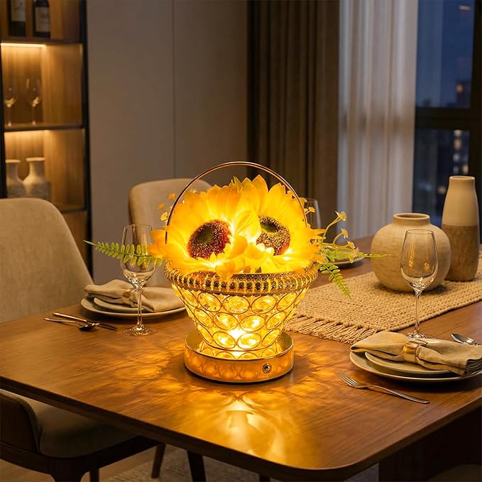 Pearl Sunflower Lamp – Cordless USB-Rechargeable LED Night Light with 3-Color Touch Control, 3D-Printed Flower Table Lamp, Bedroom Reading Light, Dimmable Centerpiece, Birthday Gift for Women