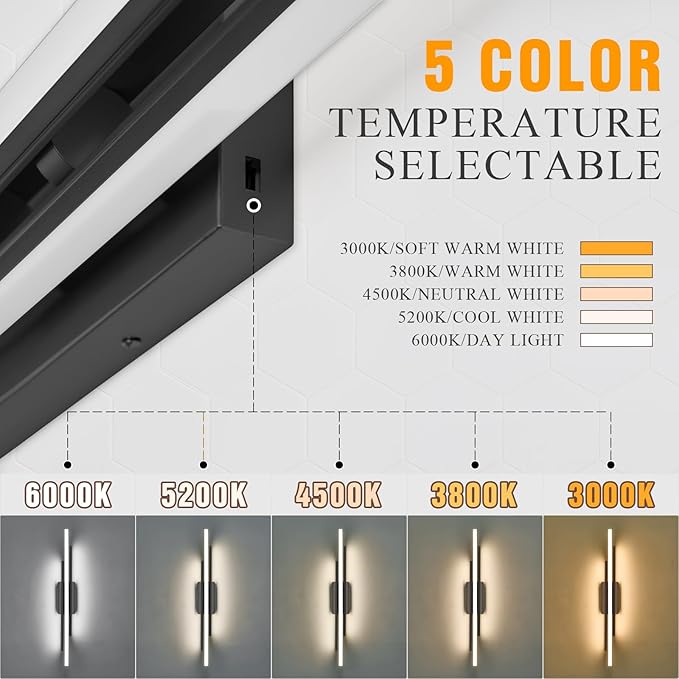 Black Vanity Light, 35" Modern LED Wall Light Long Wall Lamp for Bathroom Over Mirror Dimmable Hardwired Wall Mount Lighting Over Vanity Indoor 5CCT(3000K/3800K/4500K/5200K/6000K)