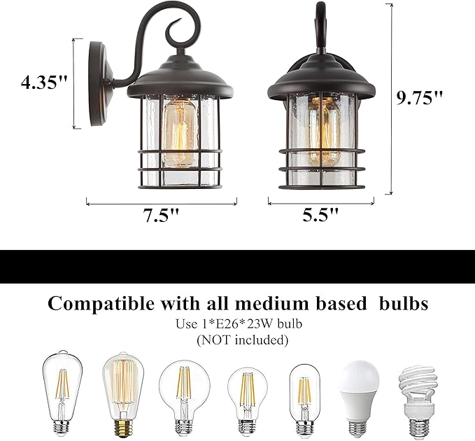 MICSIU 1-Pack 5.5" Narrow Oil Rubbed Bronze Outdoor Wall Sconce, 9.8" Rustic Farmhouse Porch Light with Seedy Glass, Anti-Rust Exterior Fixture for Slim Column, Garage, Patio, Front Door Sidelight