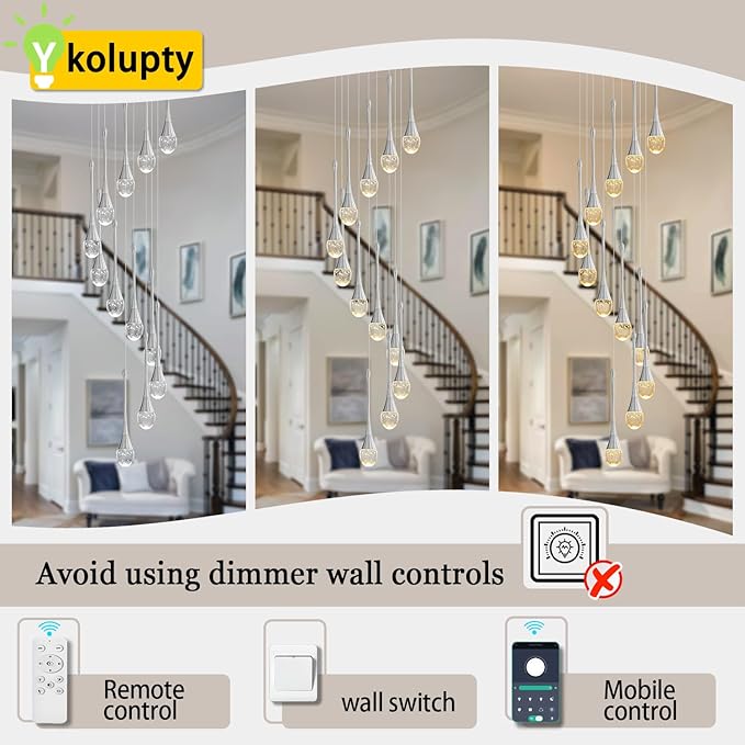 ykolupty H120'' Long Crystal Raindrop Chandelier 12 Lights Foyer Pendant Lighting Entrwey High Ceiling Chandeliers LED Dimmable Lighting…