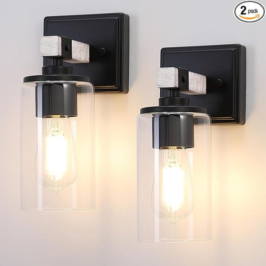 Rustic Wall Sconces Set of Two, Farmhouse Sconces Wall Lighting, Handcrafted Indoor Light Sconces Wall Decor Set of 2 for Bathroom, Bedroom, Living Room, E26 Base, White, Hardwired(Bulbs Not Included)