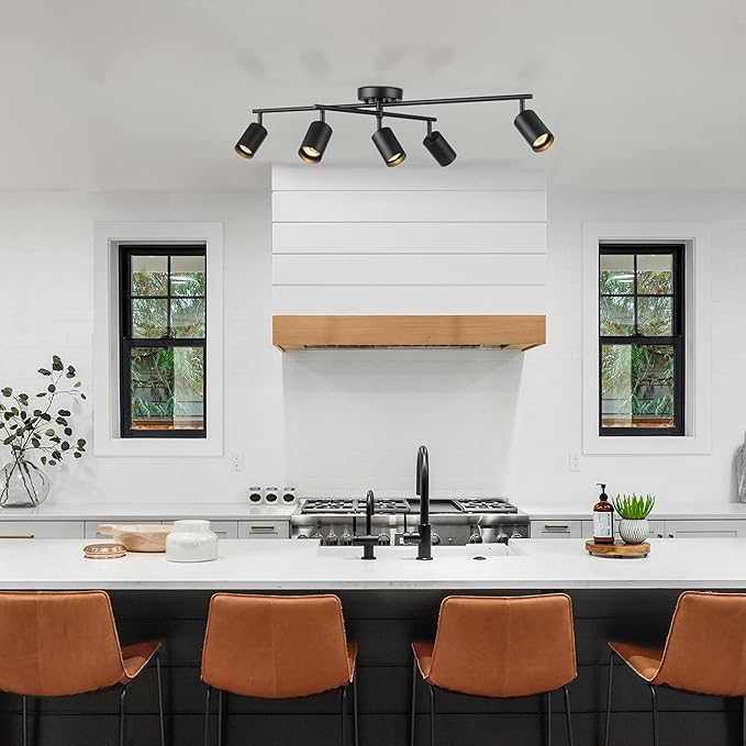 Globe Electric 5-Light Track Lighting, Matte Black, Center Swivel Bar, Adjustable Shades, Dimmable, 64000052