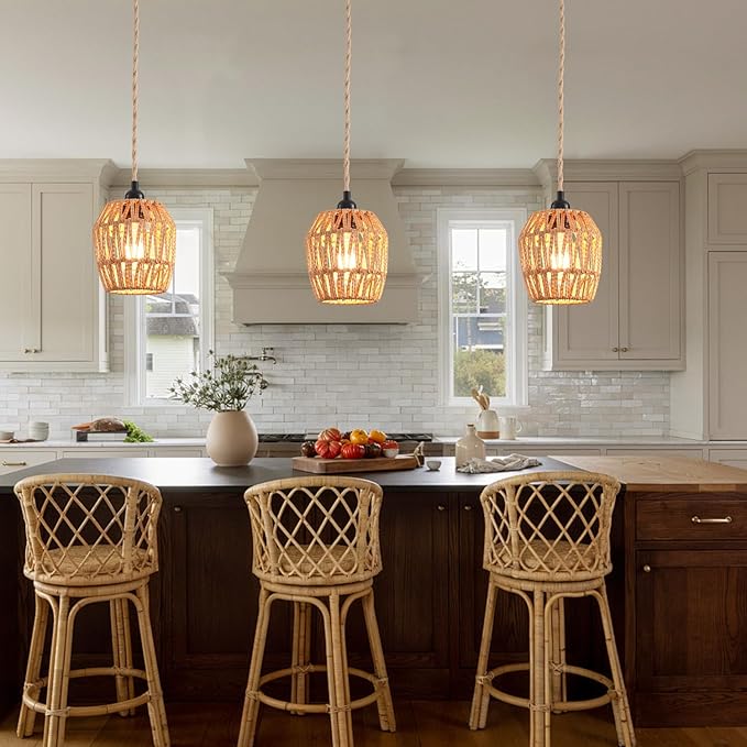 Plug in Pendant Light, Industrial Hanging Light with Plug in Cord Hemp Rope On/Off Switch Farmhouse, Vintage Pendant Light Fixture, Hanging Lamps for Dining Room