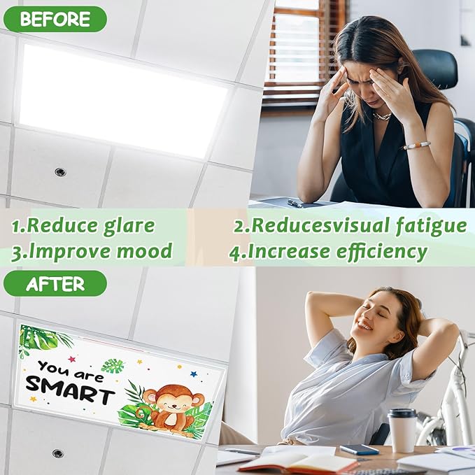 8 Pcs Fluorescent Light Covers with 80 Magnets Decorative for Classroom Ceiling Lights 4 x 2 Feet Magnetic Light Cover Filter Easy Install for Office Hospital Home Ceiling Supplies (Jungle Animals)