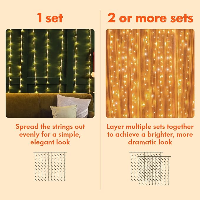 Twinkle Star 300 LED Curtain String Lights, 8 Modes Plug in Fairy Lights for Bedroom,Wedding,Party,Birthday, Hanging Twinkle Light for Indoor Outdoor Wall Window Backdrop Decoration, Warm White