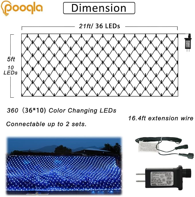 Blue Net Lights, 360 LED Christmas Net Lights Outdoor, 21ft x 5ft Large Net Mesh String Lights, 8 Modes Twinkle String Lights Connectable Plug in for Bushes Christmas Hedge Yard Garden Party Decor
