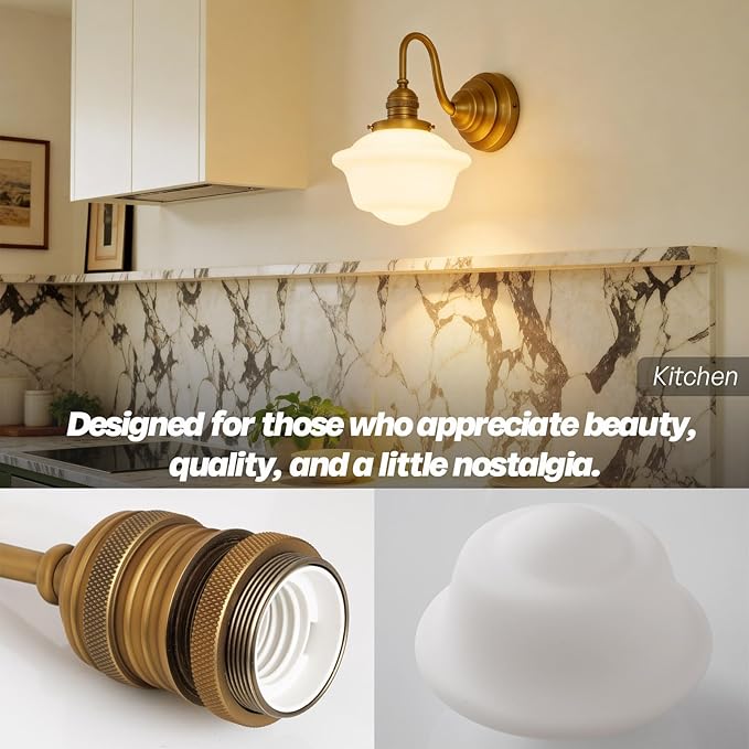 Vintage Wall Sconces Antique Brass Gold Bathroom Vanity Light with Milk Glass Hardwire Wall Sconce Light Lamp for Bathroom Mirror Living Room Bedroom Kitchen Indoor