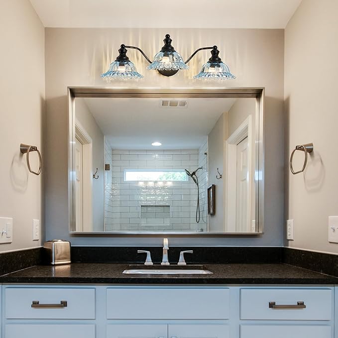 XIEDUN Blue and Black 3 Light Vanity Light Bathroom Vanity Light Fixture