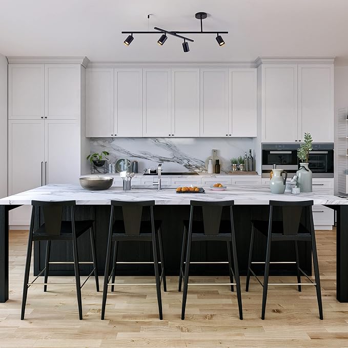 Globe Electric 57500 4-Light Track Lighting, Matte Black, Adjustable Center Swivel Bar, Modern Ceiling Fixture for Kitchen Island, Hallway, or Dining Room Table, GU10 Bi-Pin Twist and Click Base