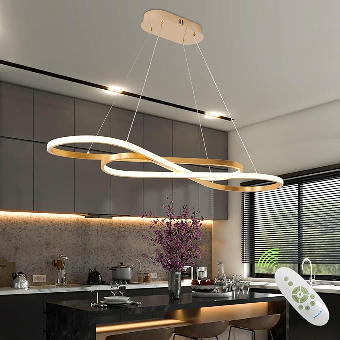 Luxury Gold Modern LED Pendant Light - 39.4in Modern Chandelier for Dining Room Kitchen Island Lighting