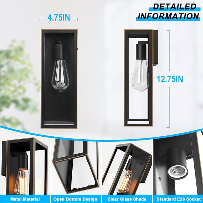 2-Pack Outdoor Wall Lanterns, Exterior Waterproof Outdoor Lights with Glass Shades, Bronze Porch Lights Wall Mounted, Anti-Rust E26 Modern Lighting Fixtures for Patio Garage Entryway Front Door