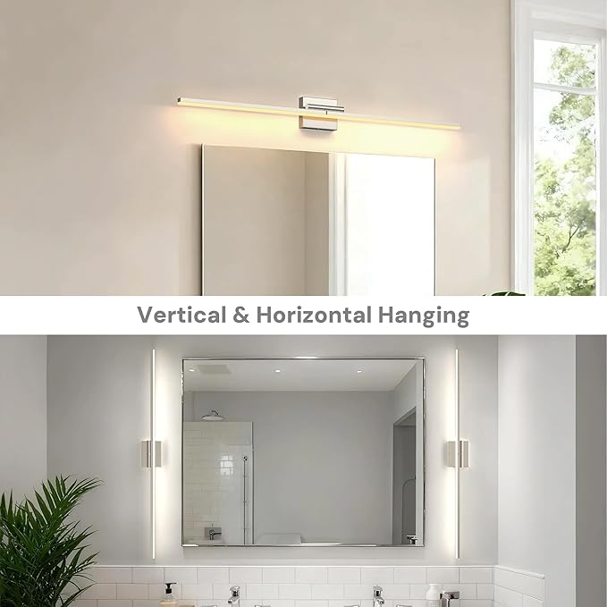 L LOHAS LED 47.3-Inch Bathroom Vanity Light Bar Over Mirror, 180° Rotatable Brushed Nickel Modern Bathroom Light Fixtures, 3CCT Adjustable LED Vanity Lights for Living Room Wall
