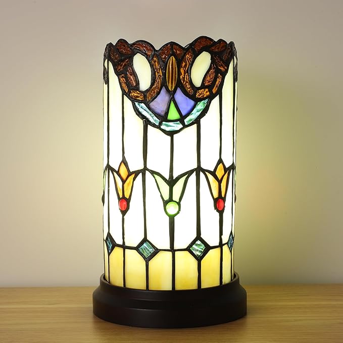 Tiffany Style Table Lamp For Bedroom Blue Dragonfly Stained Glass Nightstand Bedside Night Lamp Party Light Hand-made Art Home Deco Christmas Gifts 2 LED Bulbs (3 Color Temperatures+Flame Bulb)