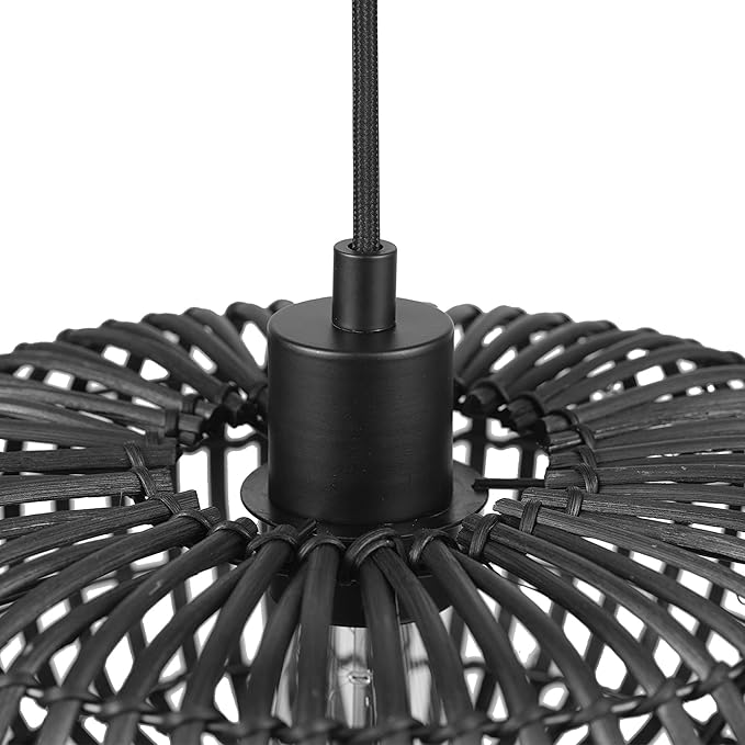 GLOBE Electric 65701 Maren 1-Light Pendant Lighting, Matte Black, Rattan Shade, Bulb Not Included