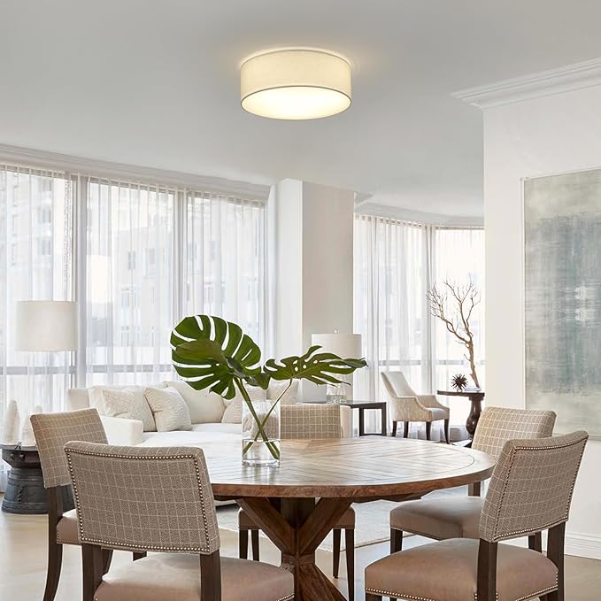 3-Light Ceiling Light Fixture, 13" Drum Flush Mount Ceiling Light, Modern Close to Ceiling Lights with Fabric Linen Shade for Hallway Bedroom Kitchen Dining Living Room