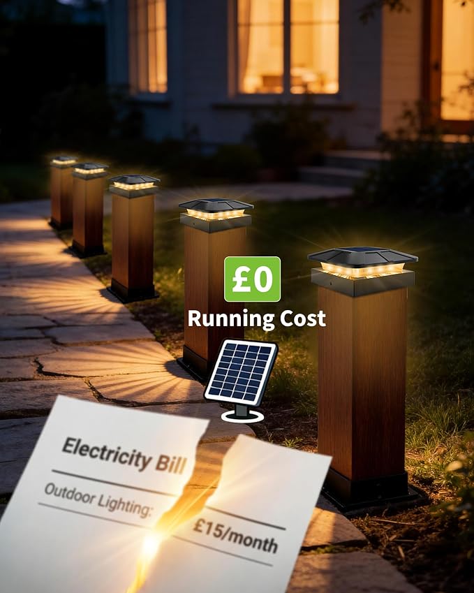 4x4 Post Solar Lights, 3 Colors Solar Fence Lights, 2 Brightness Solar Post Cap Lights Waterproof, Deck Lights for Wood/Vinyl Posts, Garden, Patio, Stripe Light, 6 Pack