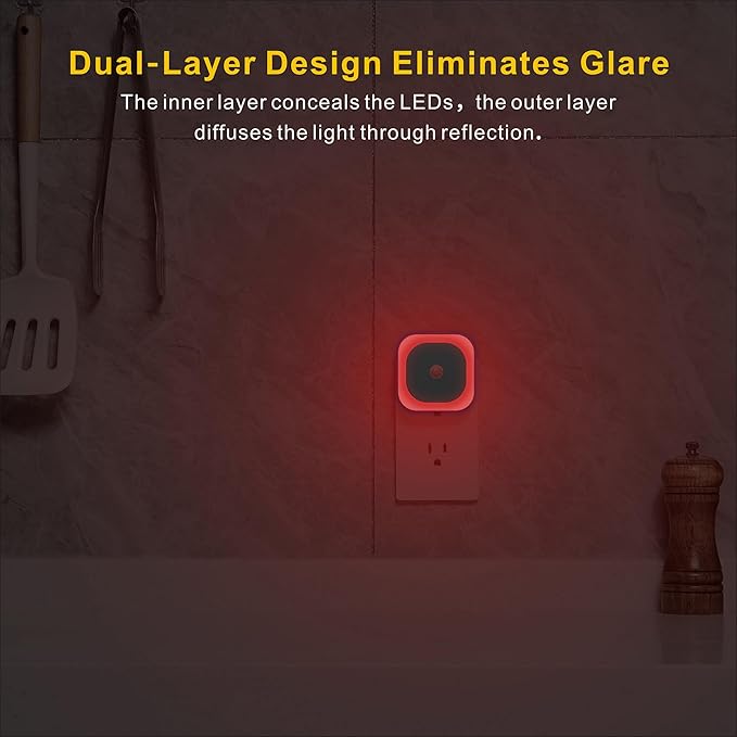 YUNLEX 2 Pack Plug in Red Sleep Night Light with Motion Sensor & Dusk to Dawn Sensor, Soft Glow, 0% Blue Light, Dimmable, Auto On/Off, LED Lights for Bedroom, Kids, Bathroom, Hallway, as Mother Gifts
