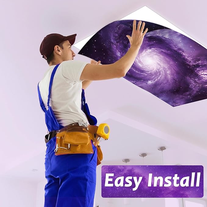 8 Pcs Fluorescent Light Covers with 80 Magnets Decorative for Classroom Ceiling Light 4 x 2 Feet Magnetic Light Cover Filter Easy Install for Office Hospitals & Home Drop Ceiling Supplies (Purple sky)
