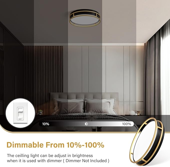 Pevfah Modern Flush Mount Ceiling Light, 5CCT 2700 K-6000 K Dimmable Black and Gold Ceiling Lighting Fixture, Minimalist Round LED Ceiling Lamp for Bedroom, Kitchen, Hallway, Laundry Room-12.6 Inch
