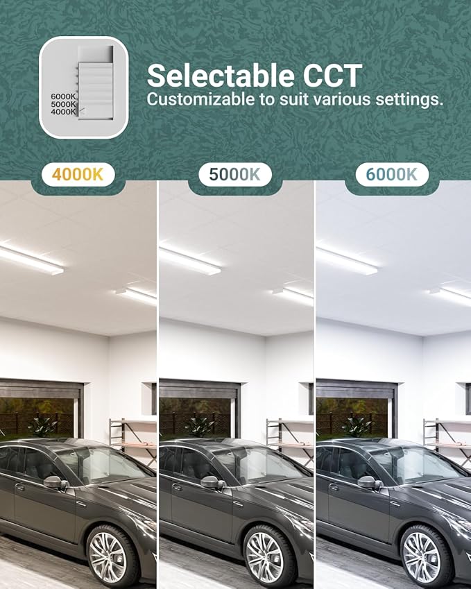 Sunco Garage Lighting, LED Shop Lights for Workshop 4ft, 8 Inch Width Warehouse Industrial Prisma Wraparound, 7200 LM, 60W, Selectable CCT 4000K/5000K/6000K, 120V-277V, Non-Dimmable ETL 4 Pack