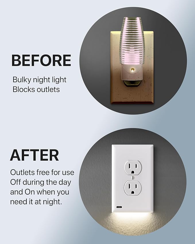 Single - SnapPower GuideLight [For Duplex Outlets] - Replaces Plug-In Night Light - Electrical Receptacle Wall Plate With LED Night Lights - Auto On/Off Sensor - (Duplex, Ivory)