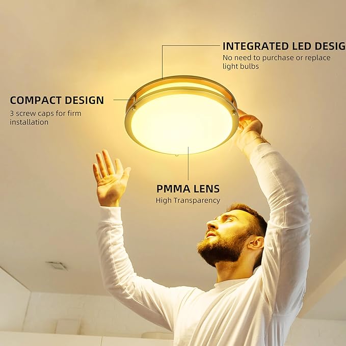 hykolity 13 inch Flush Mount LED Ceiling Light Fixture, 2700K/3000K/3500K/4000K/5000K Adjustable Ceiling Lights, Gold Saturn Dimmable Lighting for Hallway Bathroom or Kitchen ETL Listed 1Pack