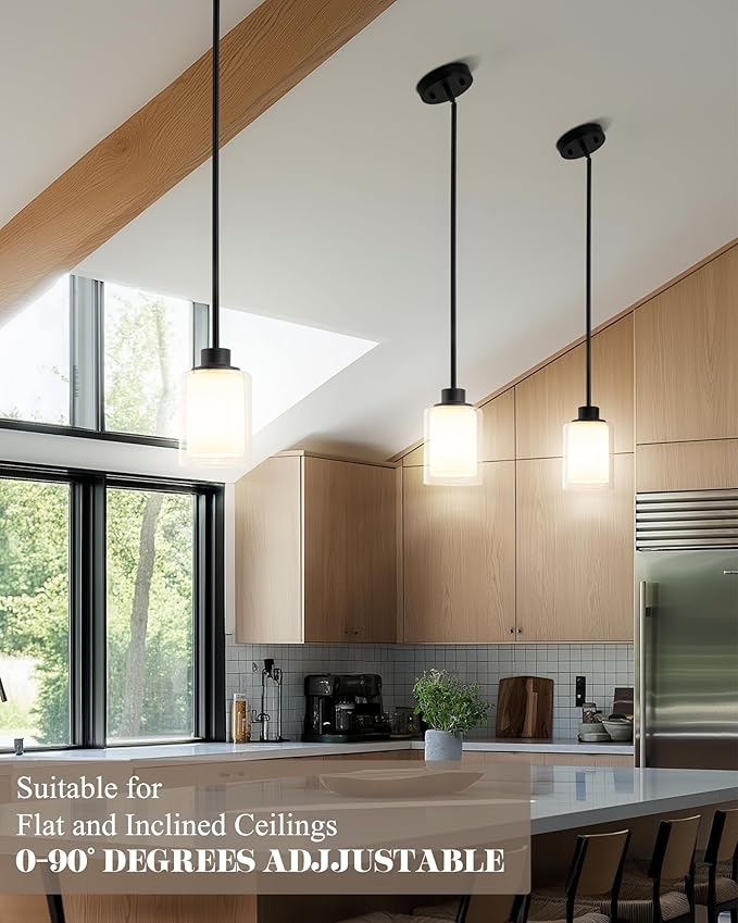 1-Light Mini Pendant Light Fixtures, 2-Pack Modern Hanging Ceiling Lighting, Adjustable Height, Black Pendant Lamp with Dual Glass for Kitchen Island Bedroom