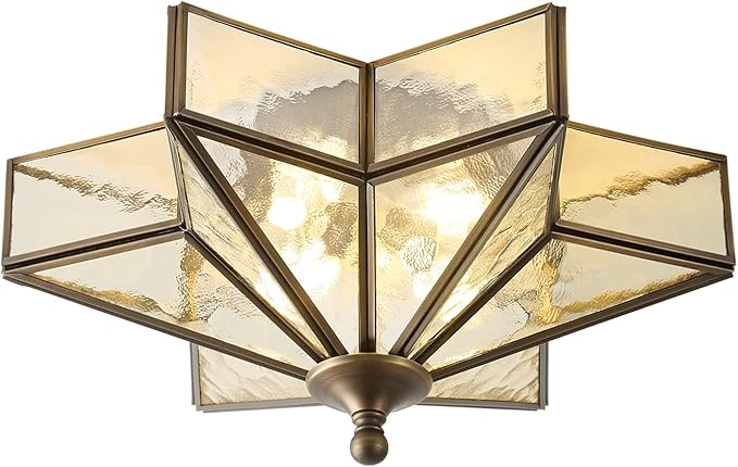 Star Vintage Bronze Ceiling Light - 12.2 in Small Hammered Glass Antique Flush Mount Fixture - Mid Century Black Art Deco Lighting for Kitchen Hallway Bedroom Bathroom Laundry Entryway Farmhouse Hall